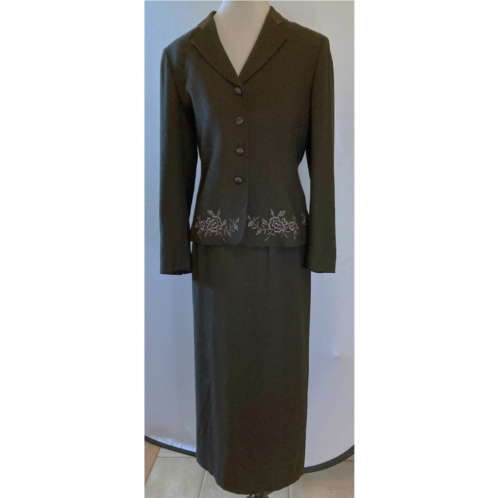 Kasper Vintage Black Suit With Long Skirt, Embroidered/Beaded Embellishment